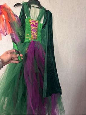 Kids Green & Purple Witch Costume with Cape & Wand